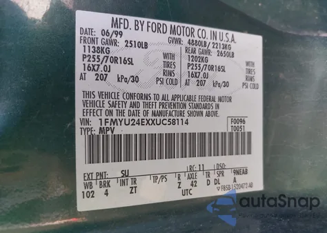 1999 Ford Explorer Sport z USA, uszkodzony, nr VIN 1FMYU24EXXUC58114